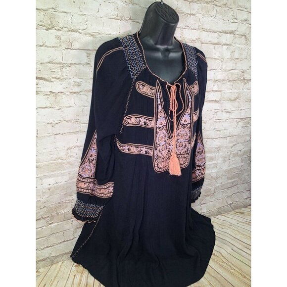 Free People Peasant Blouse Small Black Embroidered - Picture 4 of 9